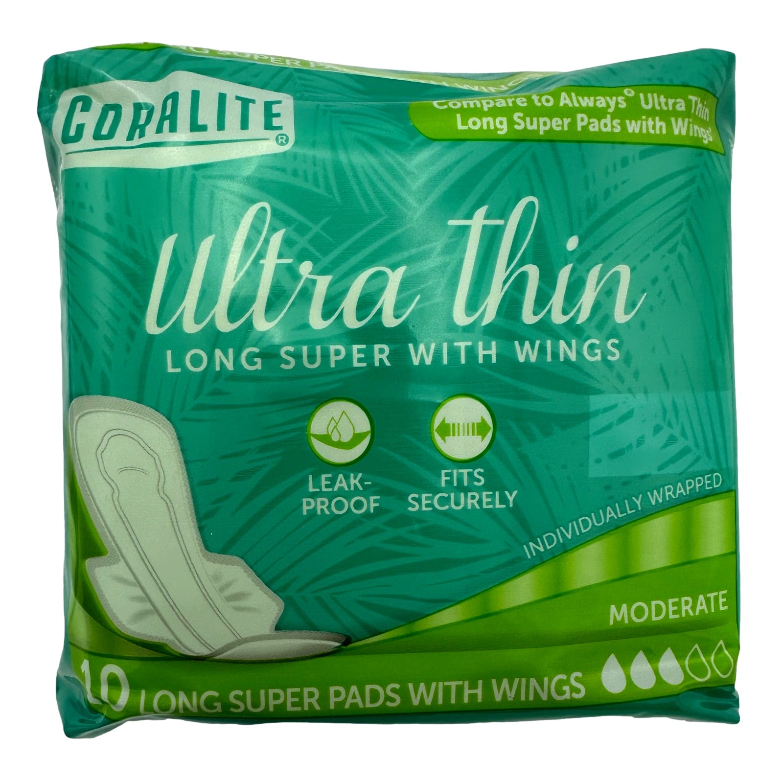 A package of Coraline Ultra Thin long super pads with wings.